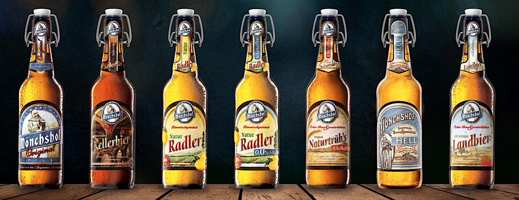 Mönchshof gamma di birre in bottiglia tappo macchinetta